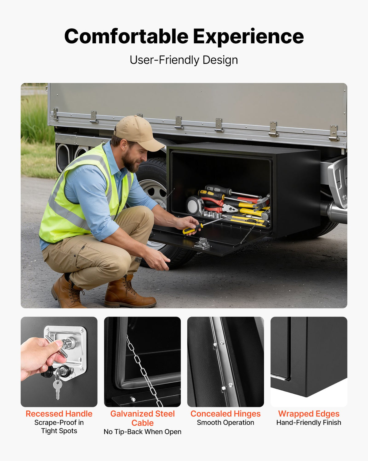 VEVOR Underbody Truck Tool Box, 48 x 24 x 24 Inch Heavy Duty Steel Trailer Storage Box with Lock & Keys, Waterproof Trailer Storage Organizer Under Body Chest with T-Handle for Truck, Van, SUV, Black - CDGJX3482424G0AG7001V0 - view 7