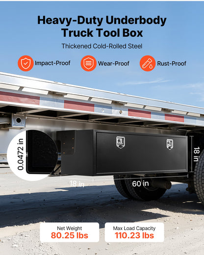 VEVOR Underbody Truck Tool Box, 60 x 18 x 18 Inch Heavy Duty Steel Trailer Storage Box with Lock & Keys, Waterproof Trailer Storage Organizer Under Body Chest with T-Handle for Truck, Van, SUV, Black - CDGJX3601818CPCLZ001V0 - view 3