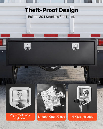 VEVOR Underbody Truck Tool Box, 60 x 18 x 18 Inch Heavy Duty Steel Trailer Storage Box with Lock & Keys, Waterproof Trailer Storage Organizer Under Body Chest with T-Handle for Truck, Van, SUV, Black - CDGJX3601818CPCLZ001V0 - view 5