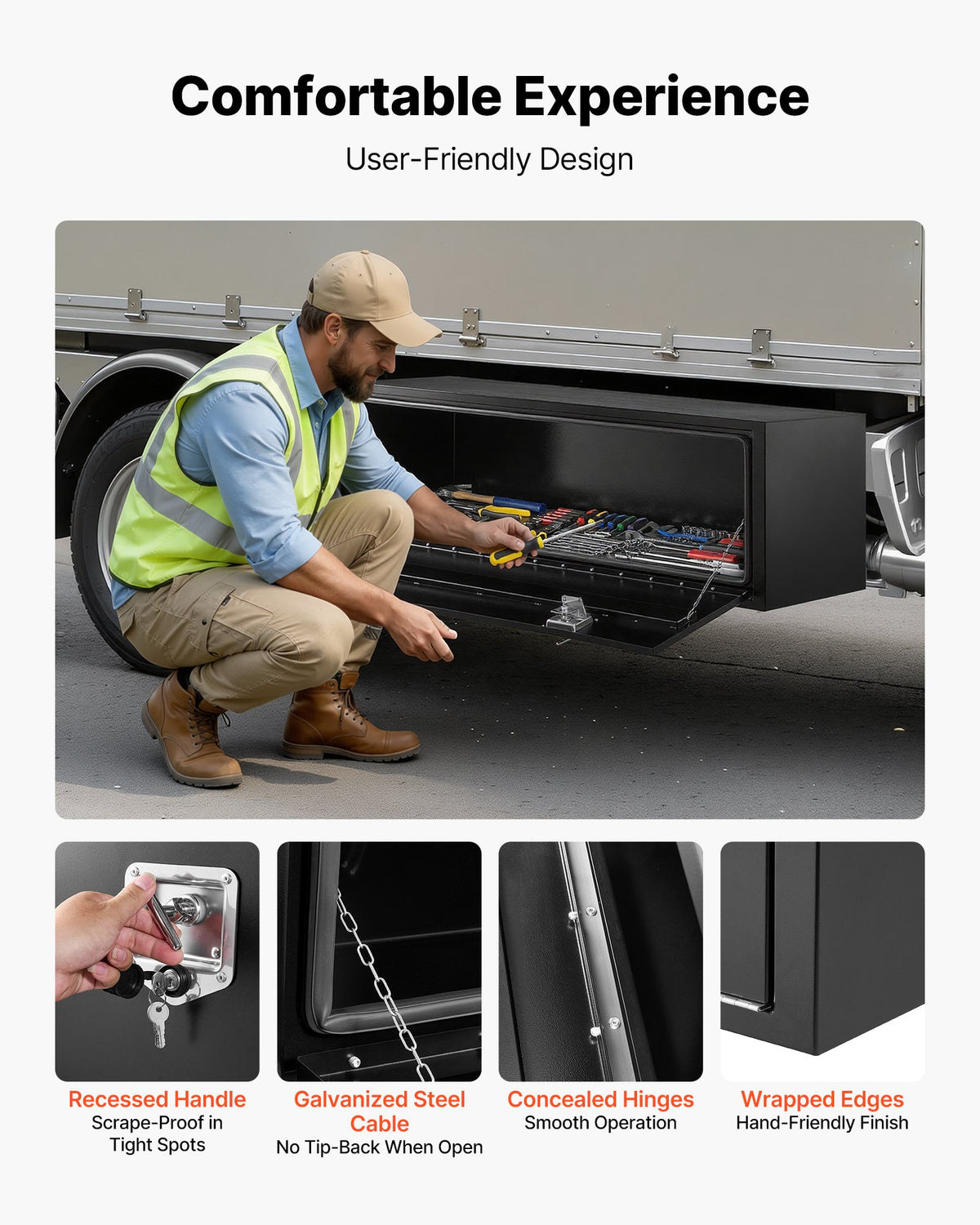 VEVOR Underbody Truck Tool Box, 60 x 18 x 18 Inch Heavy Duty Steel Trailer Storage Box with Lock & Keys, Waterproof Trailer Storage Organizer Under Body Chest with T-Handle for Truck, Van, SUV, Black - CDGJX3601818CPCLZ001V0 - view 7
