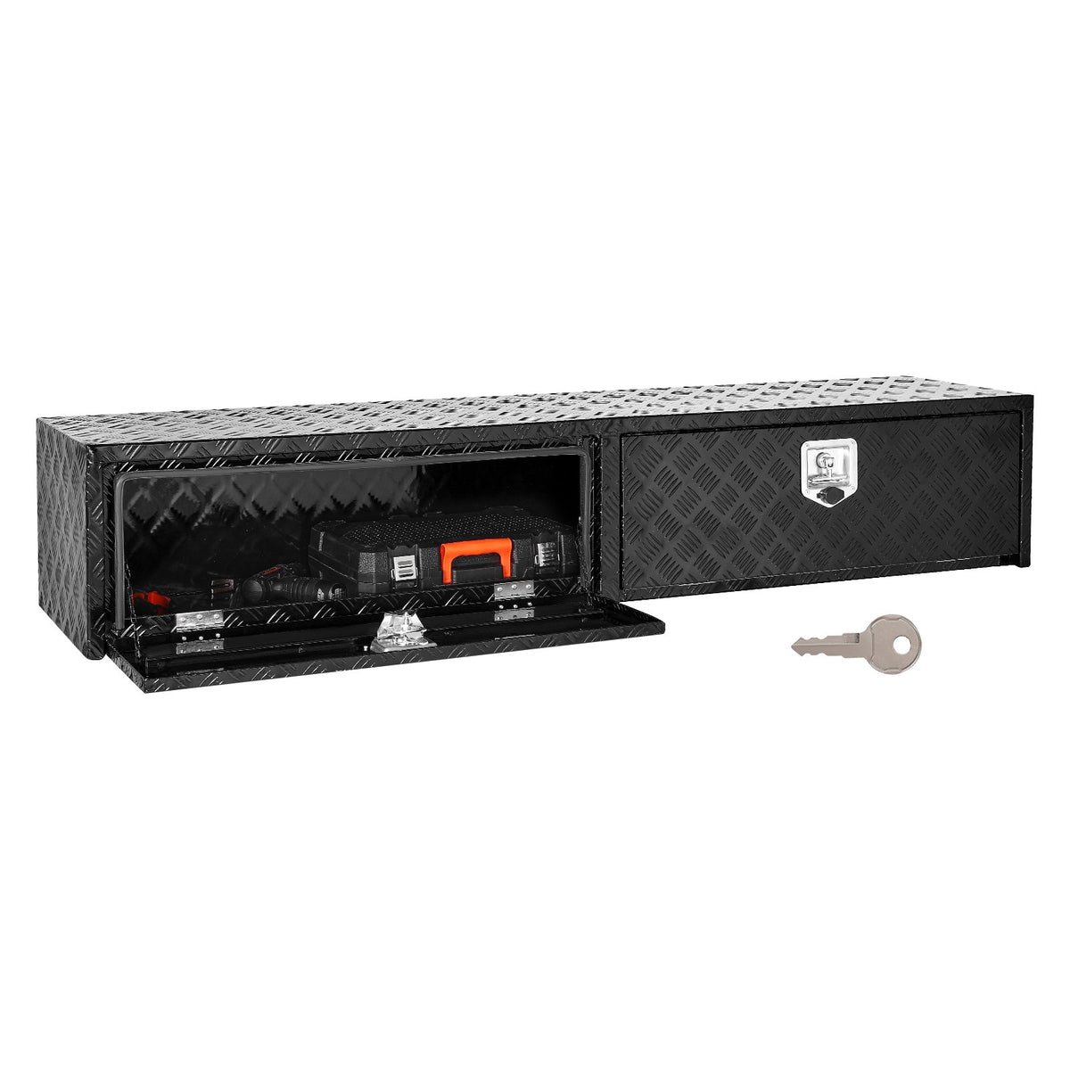 VEVOR Truck Tool Box, 72 x 13 x 16 Inch, Black Aluminum Tread Topsider Toolbox with Dual Drop Doors, Heavy Duty Lockable Storage and Organization Box with Latch, Corrosion-Resistant, for Truck Bed - CDGJXL7213163YTH5001V0 - view 1