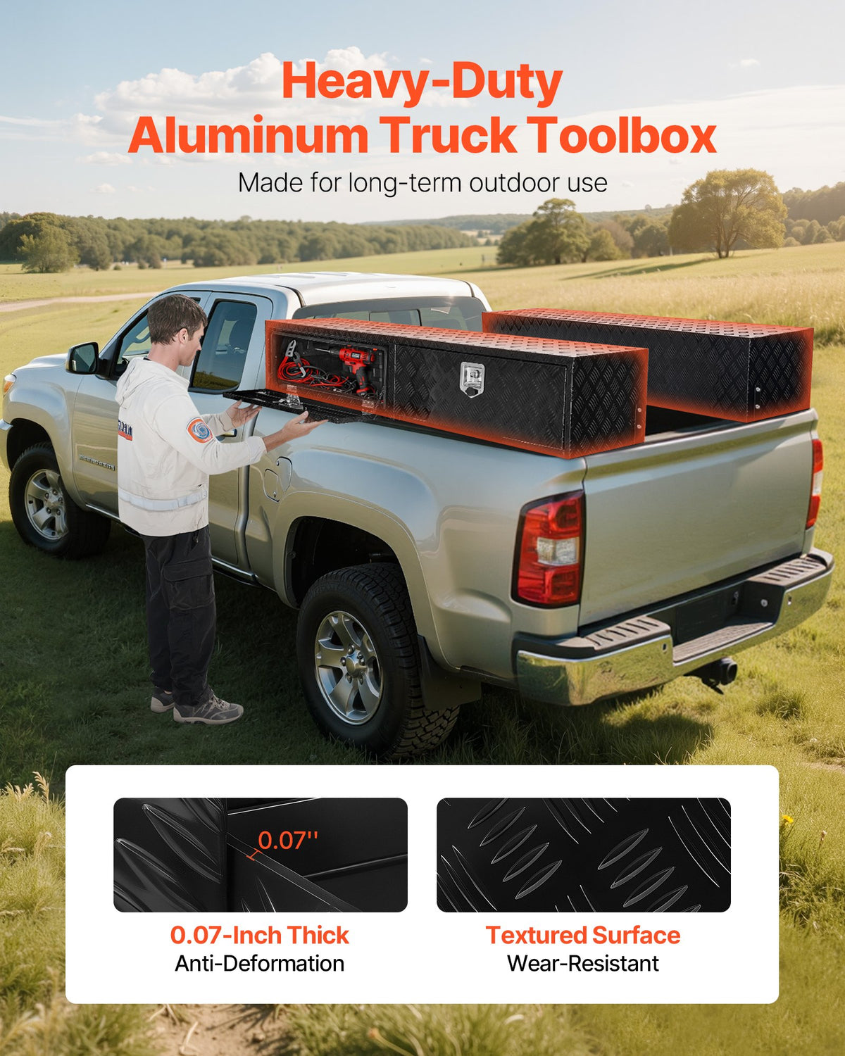 VEVOR Truck Tool Box, 72 x 13 x 16 Inch, Black Aluminum Tread Topsider Toolbox with Dual Drop Doors, Heavy Duty Lockable Storage and Organization Box with Latch, Corrosion-Resistant, for Truck Bed - CDGJXL7213163YTH5001V0 - view 3