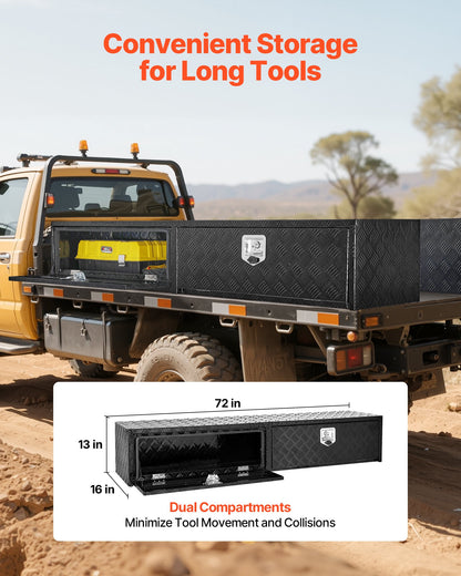 VEVOR Truck Tool Box, 72 x 13 x 16 Inch, Black Aluminum Tread Topsider Toolbox with Dual Drop Doors, Heavy Duty Lockable Storage and Organization Box with Latch, Corrosion-Resistant, for Truck Bed - CDGJXL7213163YTH5001V0 - view 4