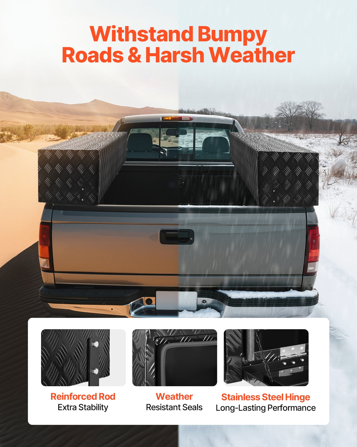 VEVOR Truck Tool Box, 72 x 13 x 16 Inch, Black Aluminum Tread Topsider Toolbox with Dual Drop Doors, Heavy Duty Lockable Storage and Organization Box with Latch, Corrosion-Resistant, for Truck Bed - CDGJXL7213163YTH5001V0 - view 7