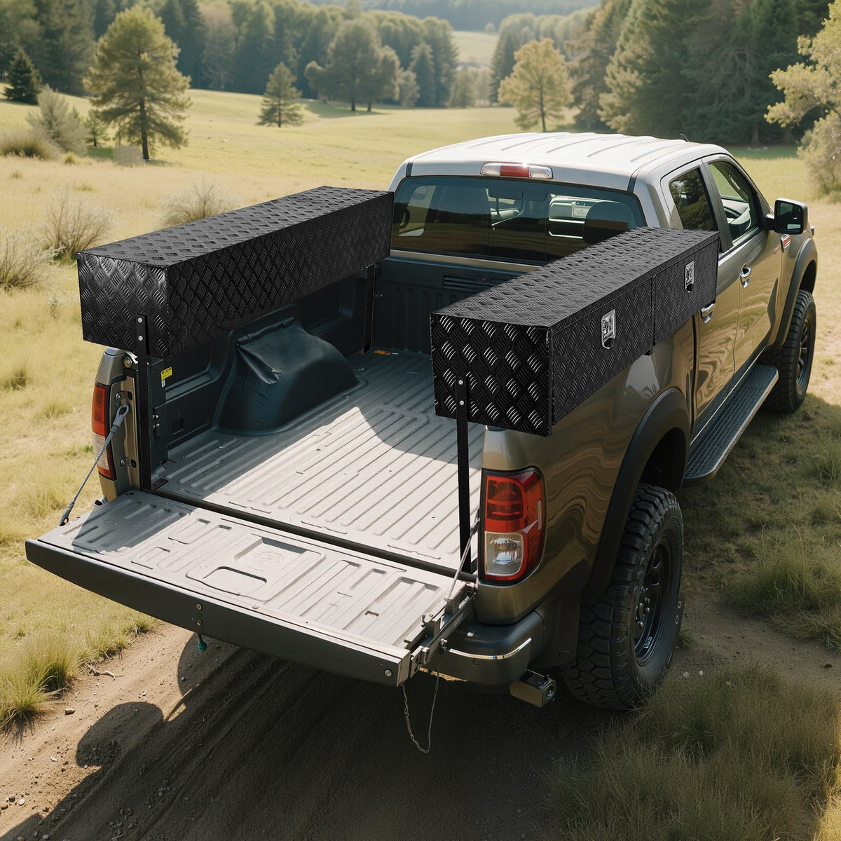 VEVOR Truck Tool Box, 72 x 13 x 16 Inch, Black Aluminum Tread Topsider Toolbox with Dual Drop Doors, Heavy Duty Lockable Storage and Organization Box with Latch, Corrosion-Resistant, for Truck Bed - CDGJXL7213163YTH5001V0 - view 9
