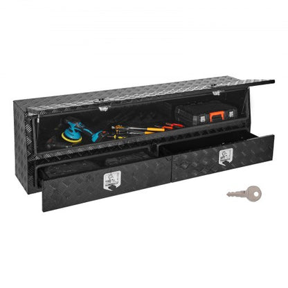 VEVOR Contractor Truck Tool Box, 72 x 21 x 13 in, Black Tread Aluminum TopSider Toolbox with Two Lower Drawers, Flip Up Door, Weather-Resistant Heavy Duty Storage Box with Latch, for Truck Bed Pickup - CDGJXL722113MTFE3001V0 - view 2