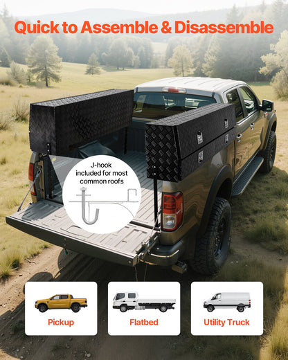 VEVOR Contractor Truck Tool Box, 72 x 21 x 13 in, Black Tread Aluminum TopSider Toolbox with Two Lower Drawers, Flip Up Door, Weather-Resistant Heavy Duty Storage Box with Latch, for Truck Bed Pickup - CDGJXL722113MTFE3001V0 - view 5