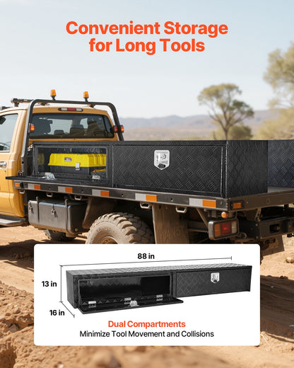 VEVOR Truck Tool Box, 88 x 16 x 13 Inch, Black Aluminum Tread Topsider Toolbox with Dual Drop Doors, Heavy Duty Lockable Storage and Organization Box with Latch, Corrosion-Resistant, for Truck Bed - CDGJXL881316PK4PK001V0 - view 4