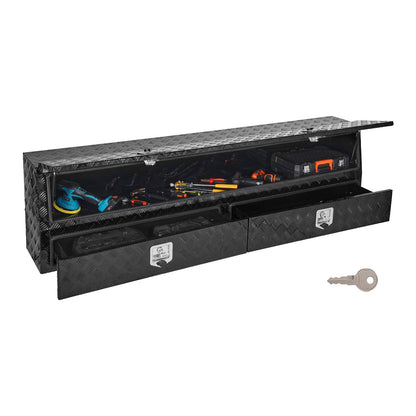 VEVOR Contractor Truck Tool Box, 81.5 x 21 x 13 in, Black Tread Aluminum TopSider Toolbox with Two Lower Drawers, Flip Up Door, Weather-Resistant Heavy Duty Storage Box, with Latch, for Truck Bed - CDGJXL882113GEXQS001V0 - view 1
