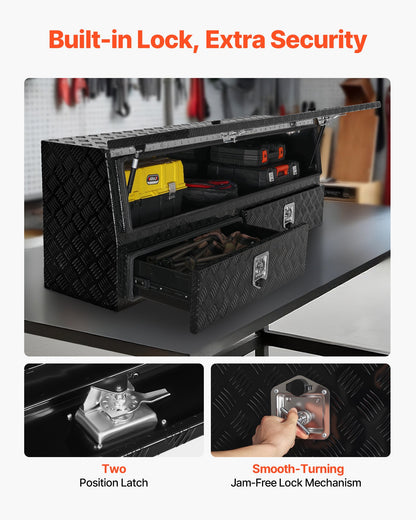 VEVOR Contractor Truck Tool Box, 81.5 x 21 x 13 in, Black Tread Aluminum TopSider Toolbox with Two Lower Drawers, Flip Up Door, Weather-Resistant Heavy Duty Storage Box, with Latch, for Truck Bed - CDGJXL882113GEXQS001V0 - view 6