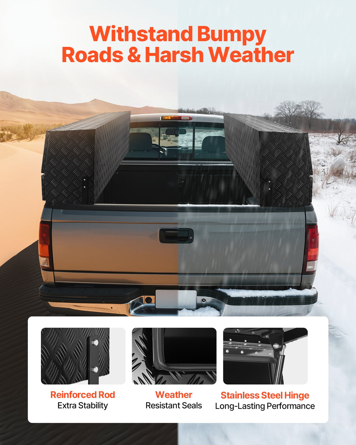 VEVOR Contractor Truck Tool Box, 81.5 x 21 x 13 in, Black Tread Aluminum TopSider Toolbox with Two Lower Drawers, Flip Up Door, Weather-Resistant Heavy Duty Storage Box, with Latch, for Truck Bed - CDGJXL882113GEXQS001V0 - view 7