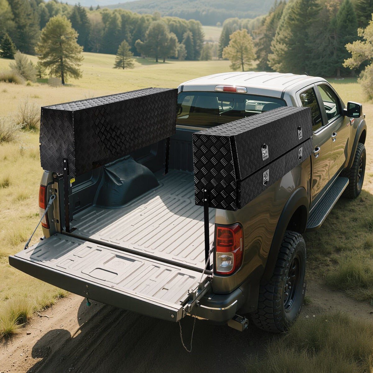 VEVOR Contractor Truck Tool Box, 81.5 x 21 x 13 in, Black Tread Aluminum TopSider Toolbox with Two Lower Drawers, Flip Up Door, Weather-Resistant Heavy Duty Storage Box, with Latch, for Truck Bed - CDGJXL882113GEXQS001V0 - view 9