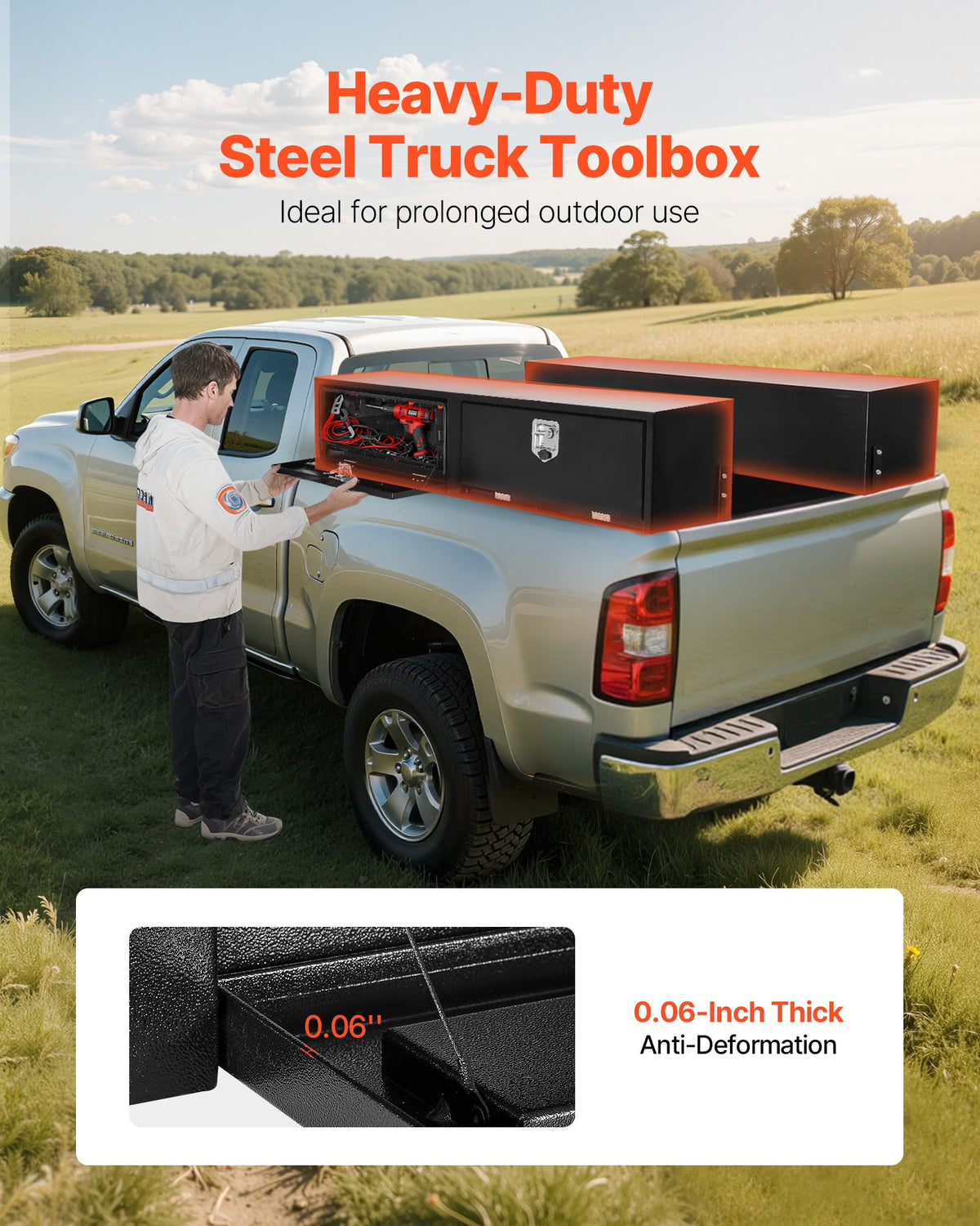 VEVOR Truck Tool Box, 72 x 13 x 16 Inch, Black Carbon Steel Topsider Toolbox with Dual Drop Doors, Heavy Duty Lockable Storage & Organization Box with Latch, Corrosion-Resistant, for Truck Bed Pickup - CDGJXTG721317EDQX001V0 - view 3