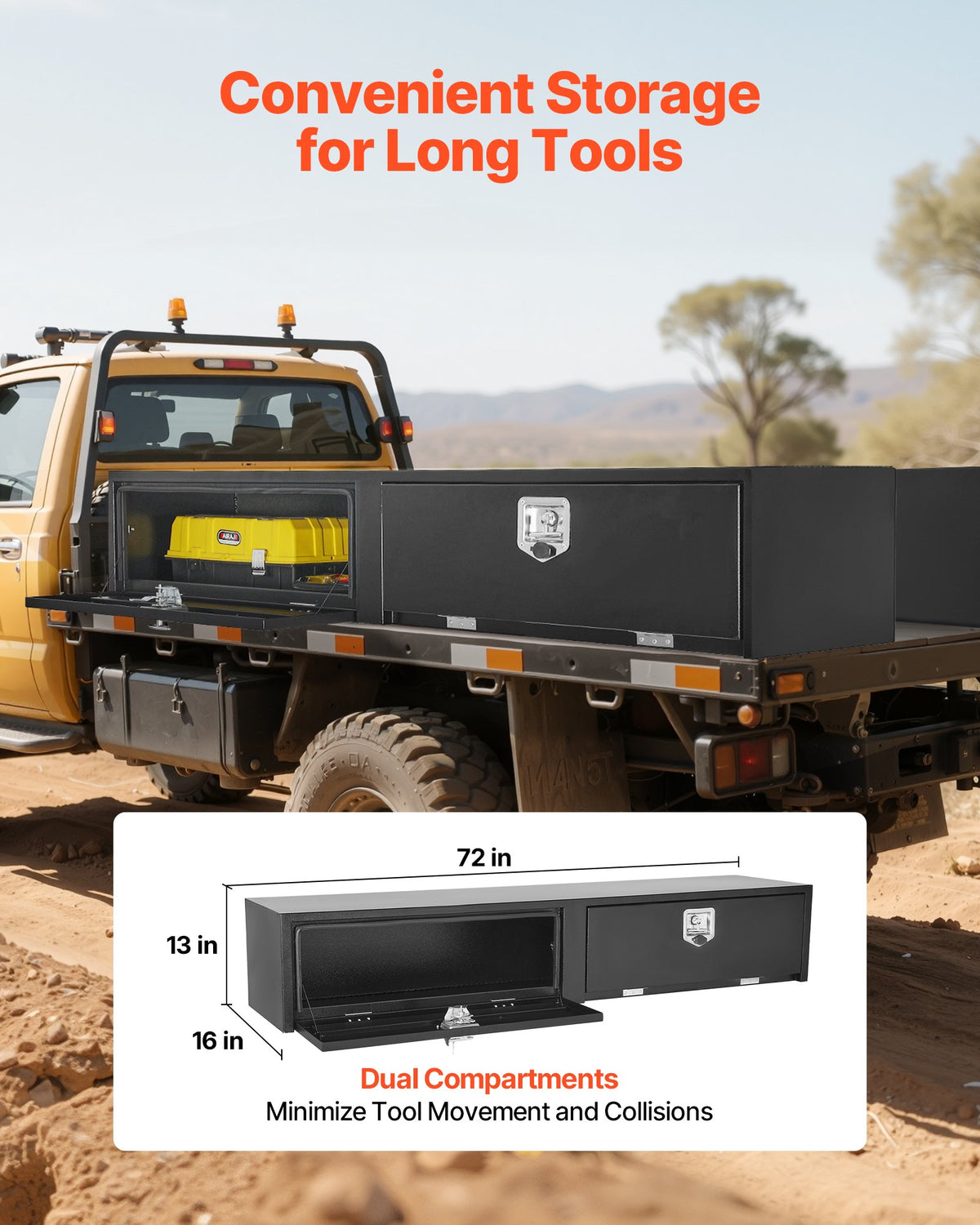 VEVOR Truck Tool Box, 72 x 13 x 16 Inch, Black Carbon Steel Topsider Toolbox with Dual Drop Doors, Heavy Duty Lockable Storage & Organization Box with Latch, Corrosion-Resistant, for Truck Bed Pickup - CDGJXTG721317EDQX001V0 - view 4