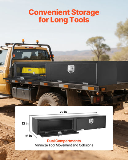 VEVOR Truck Tool Box, 72 x 13 x 16 Inch, Black Carbon Steel Topsider Toolbox with Dual Drop Doors, Heavy Duty Lockable Storage & Organization Box with Latch, Corrosion-Resistant, for Truck Bed Pickup - CDGJXTG721317EDQX001V0 - view 4