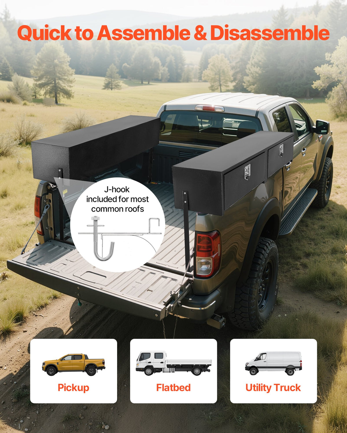 VEVOR Truck Tool Box, 72 x 13 x 16 Inch, Black Carbon Steel Topsider Toolbox with Dual Drop Doors, Heavy Duty Lockable Storage & Organization Box with Latch, Corrosion-Resistant, for Truck Bed Pickup - CDGJXTG721317EDQX001V0 - view 5