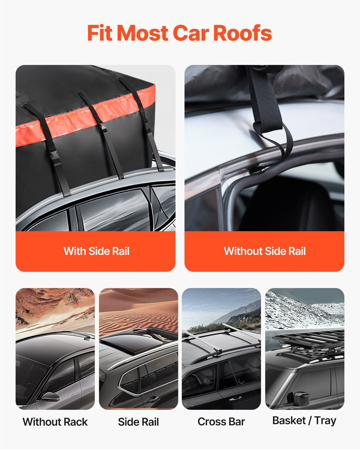 VEVOR Car Rooftop Cargo Carrier Bag, 23 Cubic Feet Roof Cargo Carrier, Heavy Duty 840D PVC 100% Waterproof Car Roof Luggage Bag for All Vehicle with/without Rack- with Lock, Anti-Slip Mat, 6 Door Hook - CDHBJX23CUFTPIS1VV0 - view 6