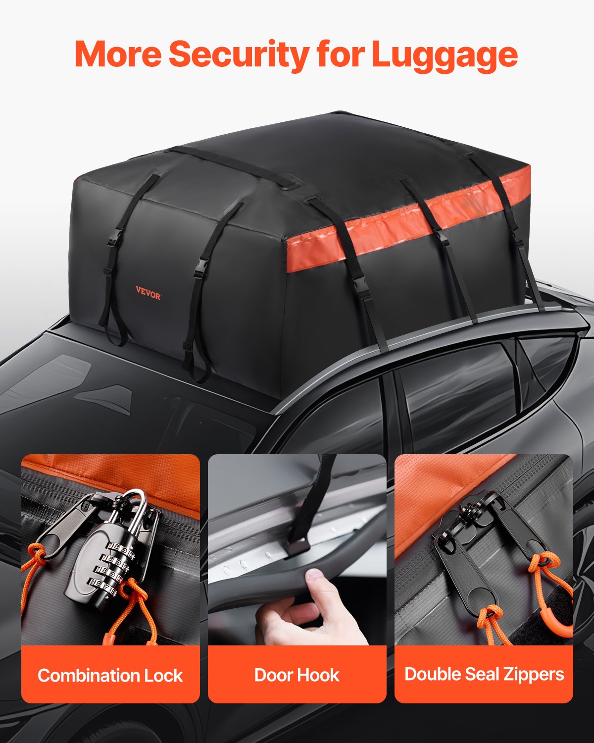 VEVOR Car Rooftop Cargo Carrier Bag, 23 Cubic Feet Roof Cargo Carrier, Heavy Duty 840D PVC 100% Waterproof Car Roof Luggage Bag for All Vehicle with/without Rack- with Lock, Anti-Slip Mat, 6 Door Hook - CDHBJX23CUFTPIS1VV0 - view 7