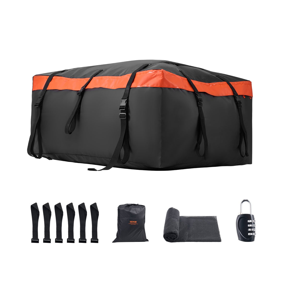 VEVOR Car Rooftop Cargo Carrier Bag, 23 Cubic Feet Roof Cargo Carrier, Heavy Duty 840D PVC 100% Waterproof Car Roof Luggage Bag for All Vehicle with/without Rack- with Lock, Anti-Slip Mat, 6 Door Hook - CDHBJX23CUFTPIS1VV0 - view 10