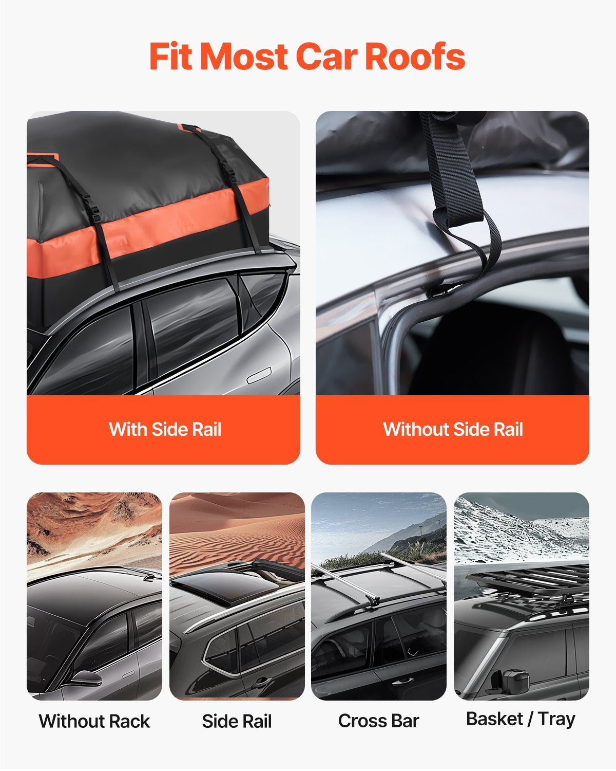 VEVOR Car Rooftop Cargo Carrier Bag, 15 Cubic Feet Car Roof Cargo Carrier, 100% Waterproof Heavy Duty 840D PVC Roof Luggage Bag for All Vehicle with/without Rack- with Lock, Non-Slip Mat, 4 Door Hooks - CDHBTX15CUFT8EPBDV0 - view 6