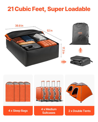 VEVOR Car Rooftop Cargo Carrier Bag, 21 Cubic Feet Car Roof Cargo Carrier, 100% Waterproof Heavy Duty 840D PVC Roof Luggage Bag for All Vehicle with/without Rack- with Lock, Non-Slip Mat, 6 Door Hooks - CDHBTX20LFYCKB502V0 - view 4