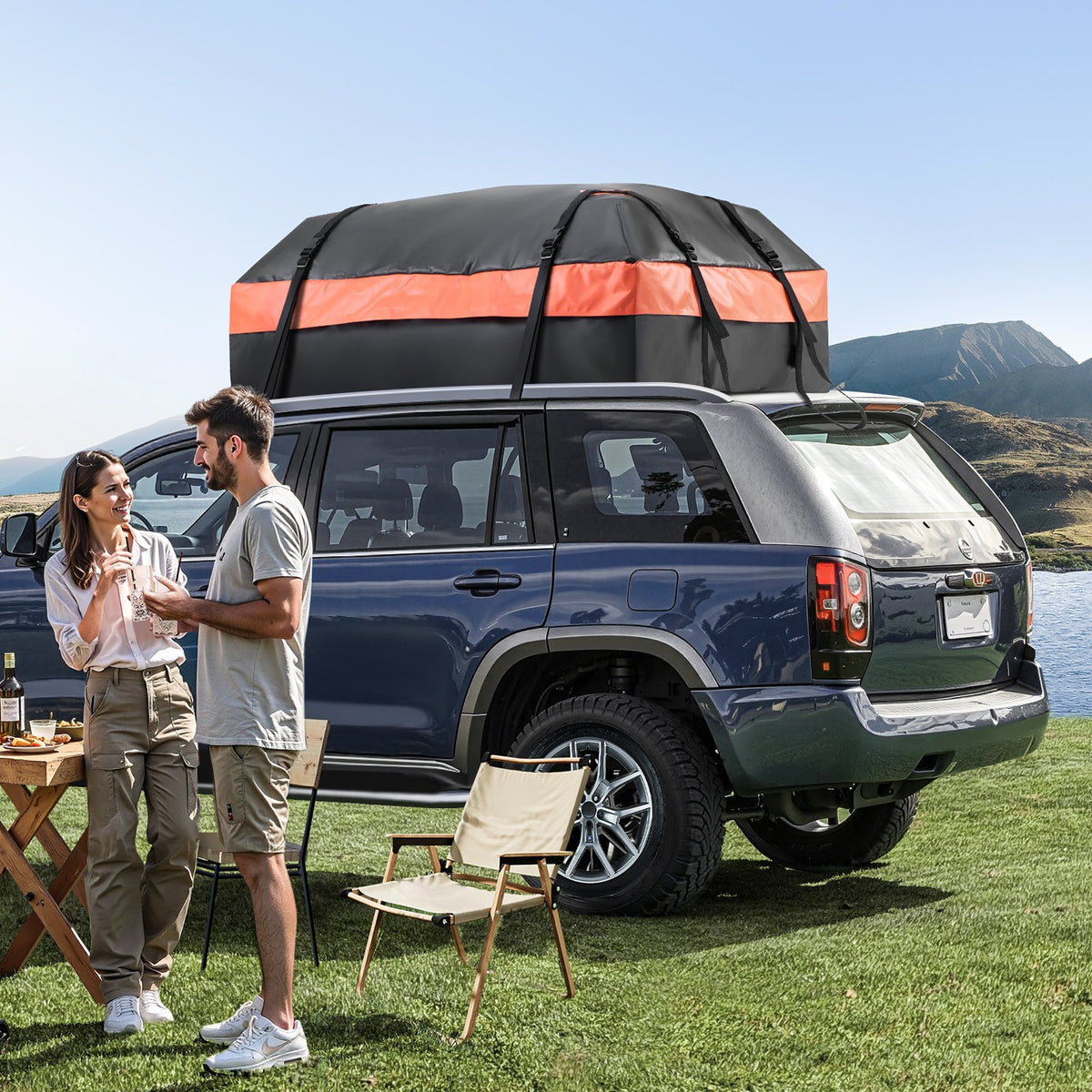 VEVOR Car Rooftop Cargo Carrier Bag, 21 Cubic Feet Car Roof Cargo Carrier, 100% Waterproof Heavy Duty 840D PVC Roof Luggage Bag for All Vehicle with/without Rack- with Lock, Non-Slip Mat, 6 Door Hooks - CDHBTX20LFYCKB502V0 - view 9