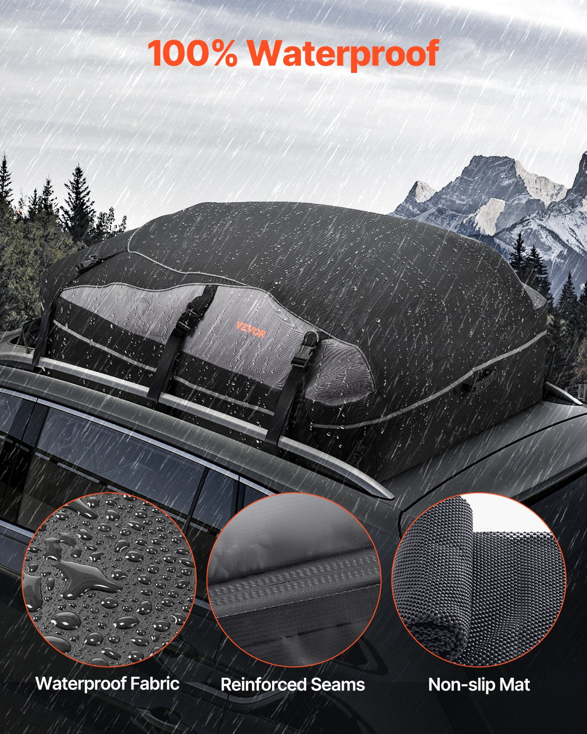 VEVOR Car Rooftop Cargo Carrier Bag, 21 Cubic Feet Cargo Carrier for Car Roof, 100% Waterproof 900D Oxford Cloth Roof Luggage Bag for All Vehicle with/without Rack- with Lock, Non-Slip Mat, Door Hooks - CDHBXM20LFYCV5QCOV0 - view 3