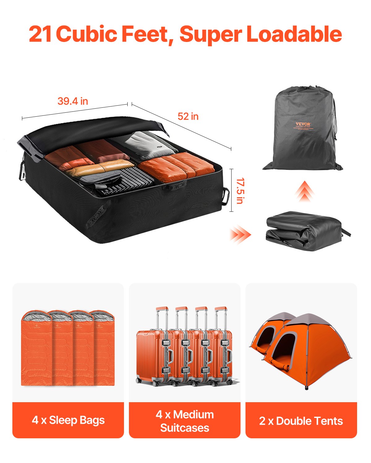 VEVOR Car Rooftop Cargo Carrier Bag, 21 Cubic Feet Cargo Carrier for Car Roof, 100% Waterproof 900D Oxford Cloth Roof Luggage Bag for All Vehicle with/without Rack- with Lock, Non-Slip Mat, Door Hooks - CDHBXM20LFYCV5QCOV0 - view 4