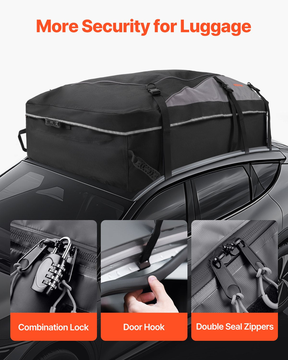 VEVOR Car Rooftop Cargo Carrier Bag, 21 Cubic Feet Cargo Carrier for Car Roof, 100% Waterproof 900D Oxford Cloth Roof Luggage Bag for All Vehicle with/without Rack- with Lock, Non-Slip Mat, Door Hooks - CDHBXM20LFYCV5QCOV0 - view 7