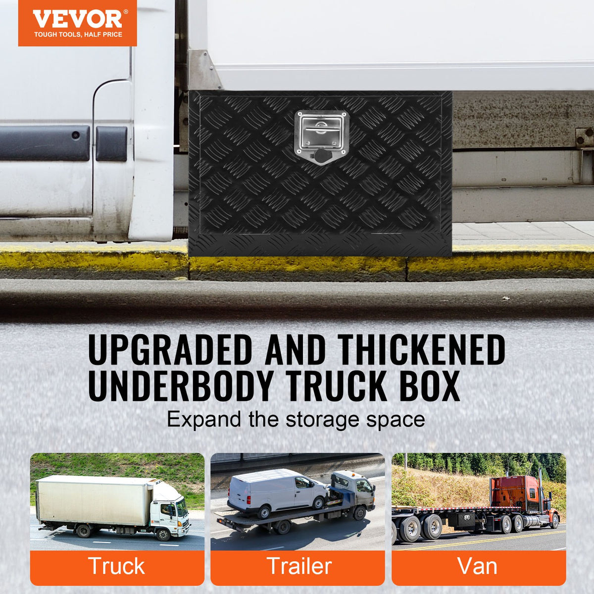 VEVOR Underbody Truck Box, 24" x 12" x 14" Pickup Storage Box, Heavy Duty Aluminum Diamond Plate Tool Box with Lock and Keys, Waterproof Trailer Storage Box with T-Handle Latch for Truck, Van, Trailer - CDKCGJX22412EUJFXV0 - view 3
