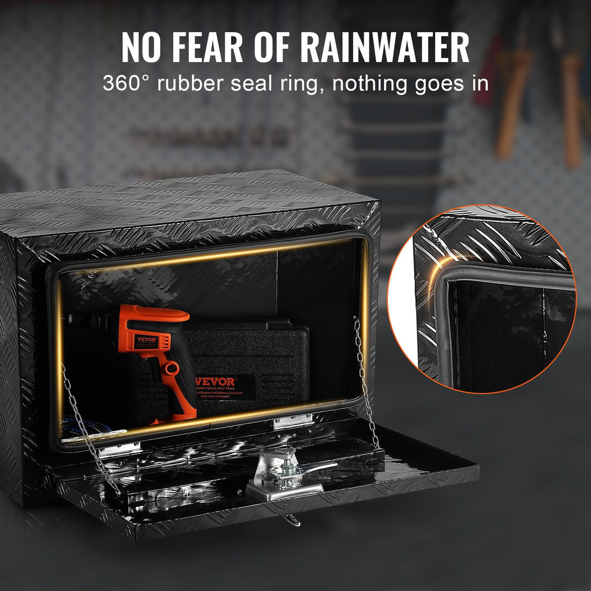 VEVOR Underbody Truck Box, 24" x 12" x 14" Pickup Storage Box, Heavy Duty Aluminum Diamond Plate Tool Box with Lock and Keys, Waterproof Trailer Storage Box with T-Handle Latch for Truck, Van, Trailer - CDKCGJX22412EUJFXV0 - view 6