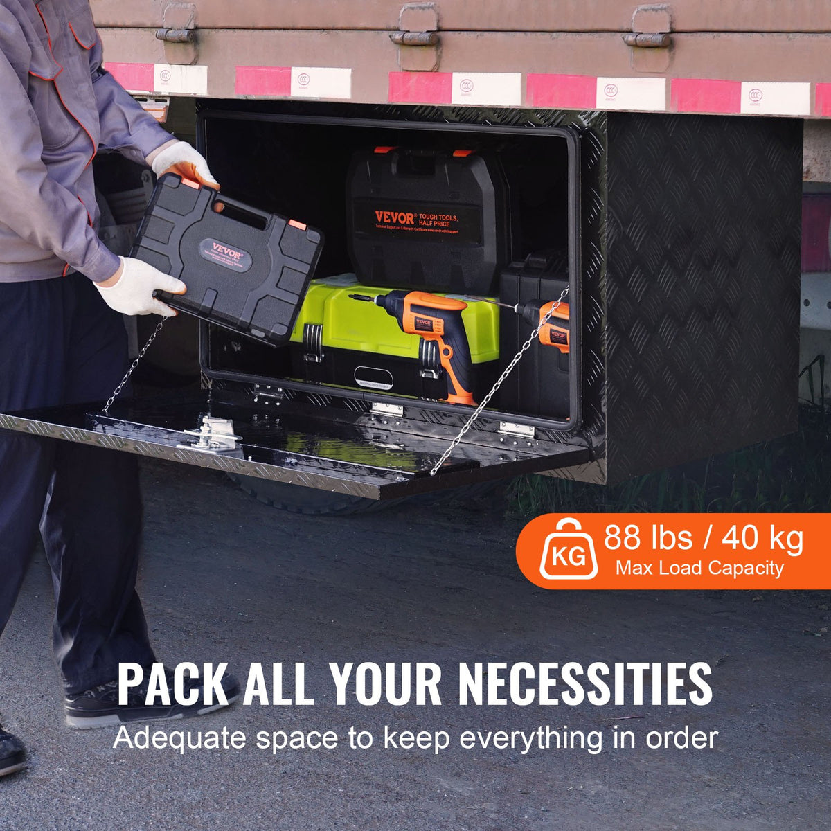 VEVOR Underbody Truck Box, 36" x 24" x 24" Pickup Storage Box, Heavy Duty Aluminum Diamond Plate Tool Box with Lock and Keys, Waterproof Trailer Storage Box with T-Handle Latch for Truck, Van, Trailer - CDKCGJX23624KJ1CAV0 - view 4