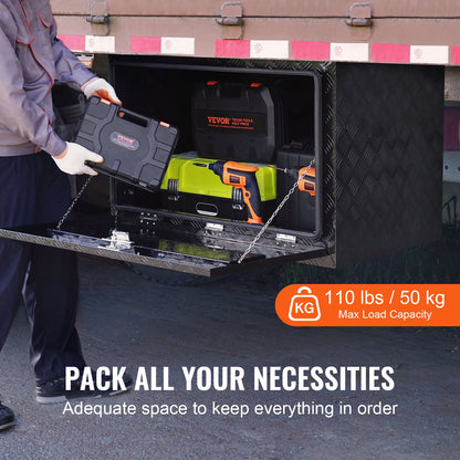 VEVOR Underbody Truck Box, 48" x 17" x 18" Pickup Storage Box, Heavy Duty Aluminum Diamond Plate Tool Box with Lock and Keys, Waterproof Trailer Storage Box with T-Handle Latch for Truck, Van, Trailer - CDKCGJX24817J8QMNV0 - view 4