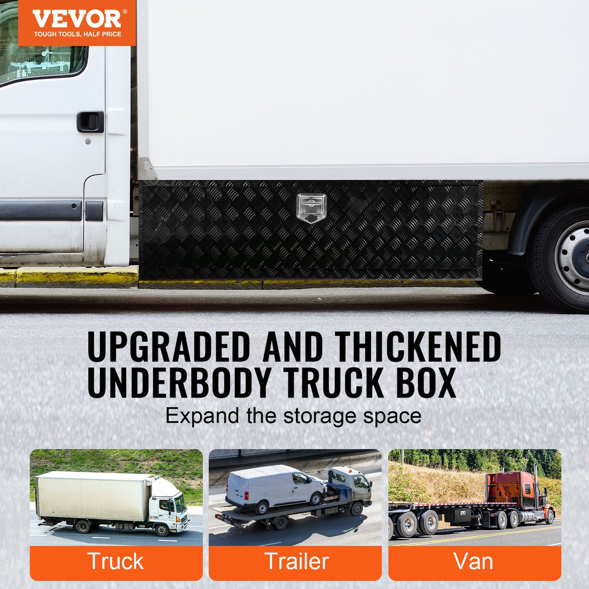 VEVOR Underbody Truck Box, 60" x 17" x 18" Pickup Storage Box, Heavy Duty Aluminum Diamond Plate Tool Box with Lock and Keys, Waterproof Trailer Storage Box with T-Handle Latch for Truck, Van, Trailer - CDKCGJX26017EYJ1NV0 - view 3
