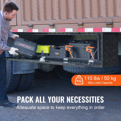 VEVOR Underbody Truck Box, 60" x 17" x 18" Pickup Storage Box, Heavy Duty Aluminum Diamond Plate Tool Box with Lock and Keys, Waterproof Trailer Storage Box with T-Handle Latch for Truck, Van, Trailer - CDKCGJX26017EYJ1NV0 - view 4