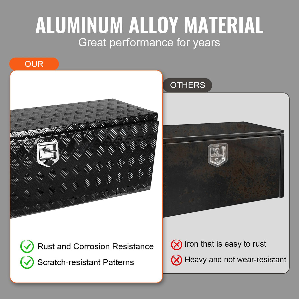 VEVOR Underbody Truck Box, 60" x 17" x 18" Pickup Storage Box, Heavy Duty Aluminum Diamond Plate Tool Box with Lock and Keys, Waterproof Trailer Storage Box with T-Handle Latch for Truck, Van, Trailer - CDKCGJX26017EYJ1NV0 - view 5