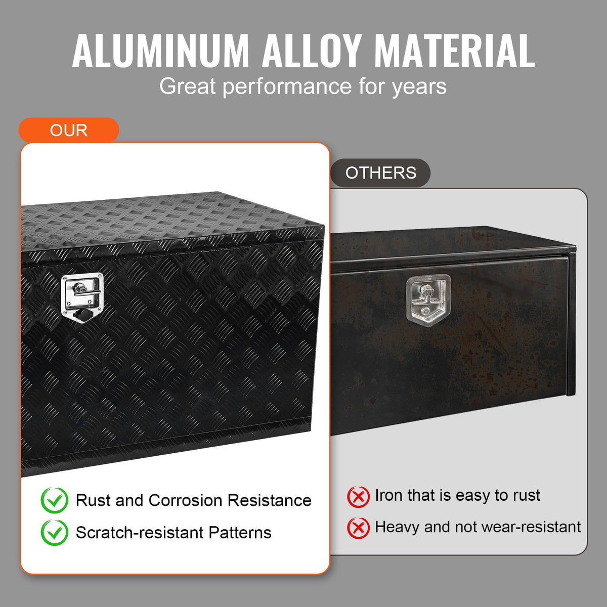 VEVOR Underbody Truck Box, 60" x 24" x 24" Pickup Storage Box, Heavy Duty Aluminum Diamond Plate Tool Box with Lock and Keys, Waterproof Trailer Storage Box with T-Handle Latch for Truck, Van, Trailer - CDKCGJX26024BFEV0V0 - view 5