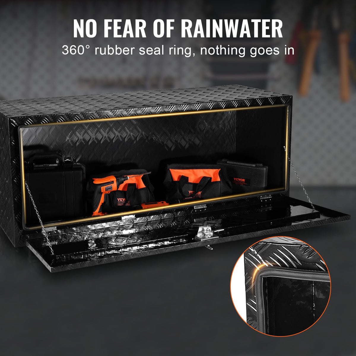 VEVOR Underbody Truck Box, 60" x 24" x 24" Pickup Storage Box, Heavy Duty Aluminum Diamond Plate Tool Box with Lock and Keys, Waterproof Trailer Storage Box with T-Handle Latch for Truck, Van, Trailer - CDKCGJX26024BFEV0V0 - view 6