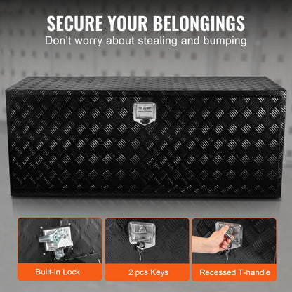 VEVOR Underbody Truck Box, 60" x 24" x 24" Pickup Storage Box, Heavy Duty Aluminum Diamond Plate Tool Box with Lock and Keys, Waterproof Trailer Storage Box with T-Handle Latch for Truck, Van, Trailer - CDKCGJX26024BFEV0V0 - view 7