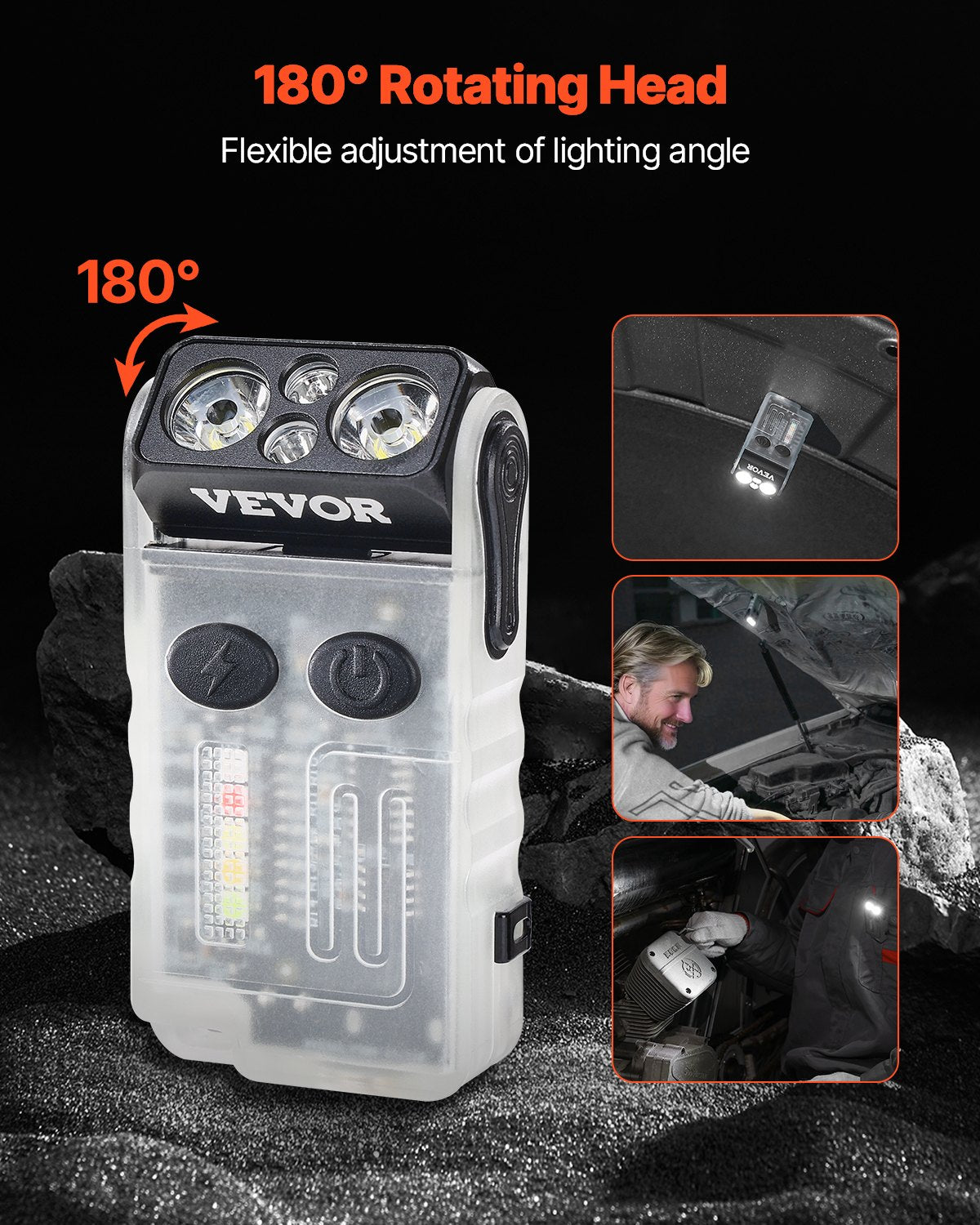 VEVOR Rechargeable Keychain Flashlight, Mini LED Flashlight with 13 Lighting Modes, Portable Pocket Flashlight with Clip, Magnetic Tail & 180° Rotating Head for Everyday Carry, Camping, Emergencies - CDKYCKHMNSDTINPK6V9 - view 4