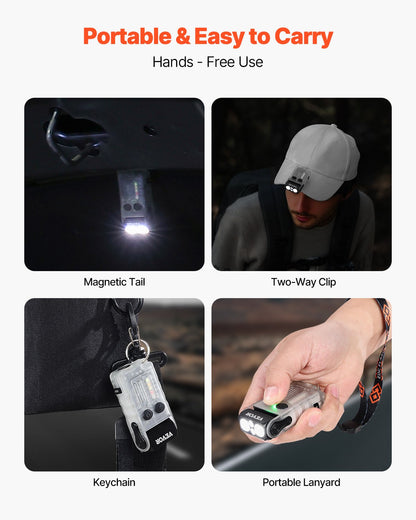 VEVOR Rechargeable Keychain Flashlight, Mini LED Flashlight with 13 Lighting Modes, Portable Pocket Flashlight with Clip, Magnetic Tail & 180° Rotating Head for Everyday Carry, Camping, Emergencies - CDKYCKHMNSDTINPK6V9 - view 6
