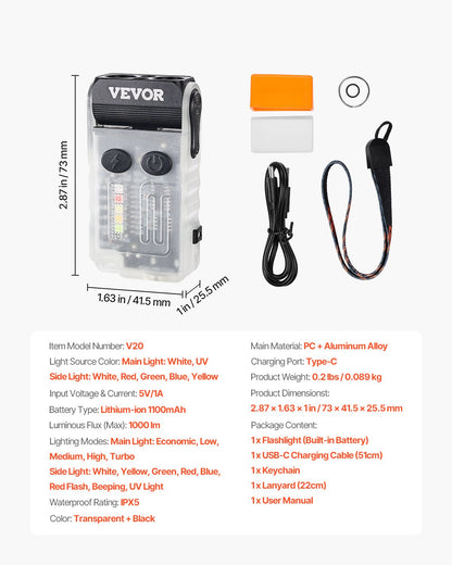 VEVOR Rechargeable Keychain Flashlight, Mini LED Flashlight with 13 Lighting Modes, Portable Pocket Flashlight with Clip, Magnetic Tail & 180° Rotating Head for Everyday Carry, Camping, Emergencies - CDKYCKHMNSDTINPK6V9 - view 8