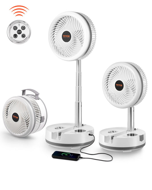 VEVOR 10 inch Portable Foldable Rechargeable Oscillating Fan, 3-in-1 Battery Operated with Remote Control, Quiet Desk/Table Pedestal Fan, 9 Speeds,90-degree Auto Left/Right Rotation,for Home,Office - CDS10INCHSSS5M3K3001V1 - view 1
