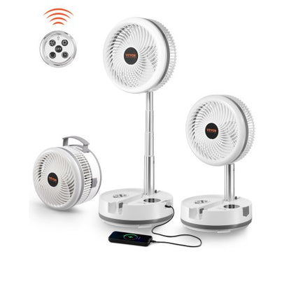 VEVOR 10 inch Portable Foldable Rechargeable Oscillating Fan, 3-in-1 Battery Operated with Remote Control, Quiet Desk/Table Pedestal Fan, 9 Speeds,90-degree Auto Left/Right Rotation,for Home,Office - CDS10INCHSSS5M3K3001V1 - view 2