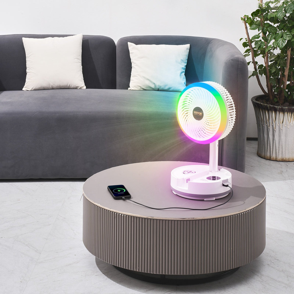 VEVOR 10 inch Portable Foldable Rechargeable Oscillating Fan, 3-in-1 Battery Operated with Remote Control, Quiet Desk/Table Pedestal Fan, 9 Speeds,90-degree Auto Left/Right Rotation,for Home,Office - CDS10INCHSSS5M3K3001V1 - view 9