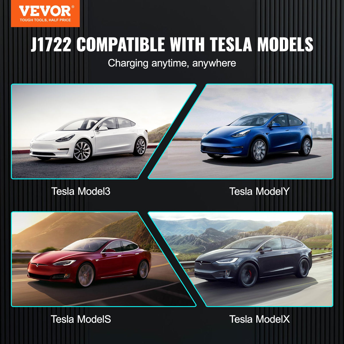 VEVOR J1772 to Tesla Charger Adapter, 80 Amp 240V AC, SAE J1772 EV Charging Adapter to Tesla Plug, with Storage Bag Anti-Drop Lock IP65 Material, Compatible with Tesla Model 3, Y, S, X - CDSBZ80ATESLA1F10V0 - view 2