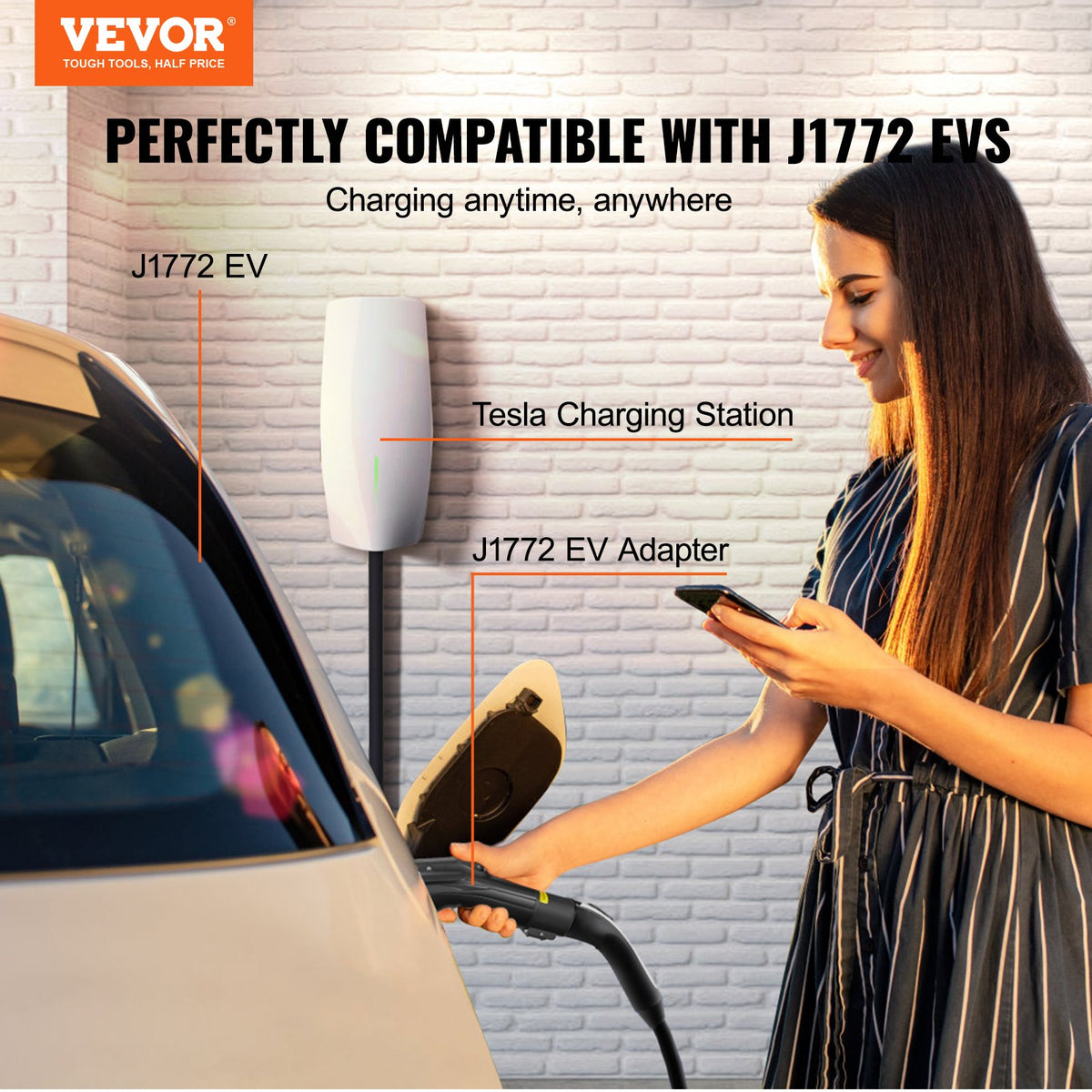 VEVOR Tesla to J1772 Charging Adapter, Max 48 Amp 240V, J1772 EVs Charger Adapter, with IP65 Storage Bag Anti-Drop Lock, for Tesla High Powered Wall Connector, Destination Charger - CDSBZJTQTX48AUEAUV0 - view 2