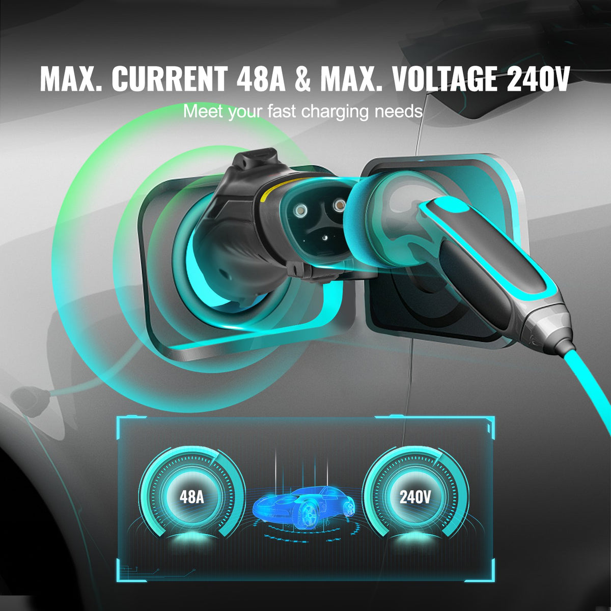 VEVOR Tesla to J1772 Charging Adapter, Max 48 Amp 240V, J1772 EVs Charger Adapter, with IP65 Storage Bag Anti-Drop Lock, for Tesla High Powered Wall Connector, Destination Charger - CDSBZJTQTX48AUEAUV0 - view 3