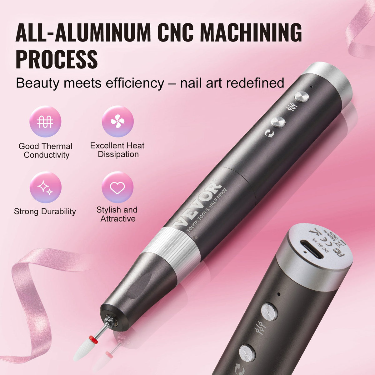 VEVOR Electric Cordless Nail Drill, 30,000RPM Variable-Speed Rechargeable Nail E File Machine, Portable Manicure Pedicure Polisher with 50PCS Sanding Bands for Dead Skin Removal, Nail Surface Smooth - CDSMJDMJBSZCPZS90V9 - view 5