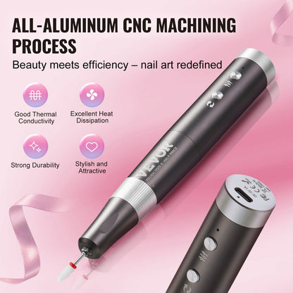 VEVOR Electric Cordless Nail Drill, 30,000RPM Variable-Speed Rechargeable Nail E File Machine, Portable Manicure Pedicure Polisher with 50PCS Sanding Bands for Dead Skin Removal, Nail Surface Smooth - CDSMJDMJBSZCPZS90V9 - view 5